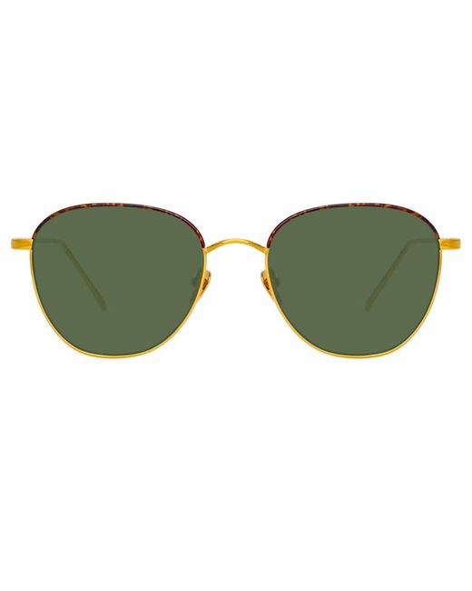 Linda Farrow The Raif Square Sunglasses in Yellow Gold Frame C19