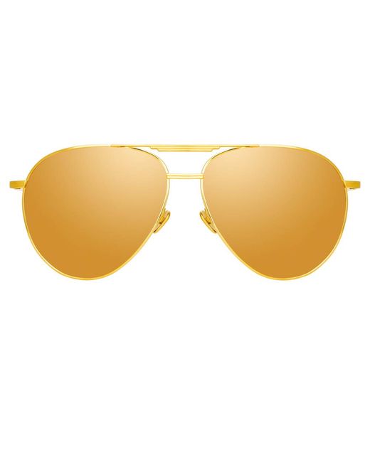 Linda Farrow Carter Aviator Sunglasses in Yellow