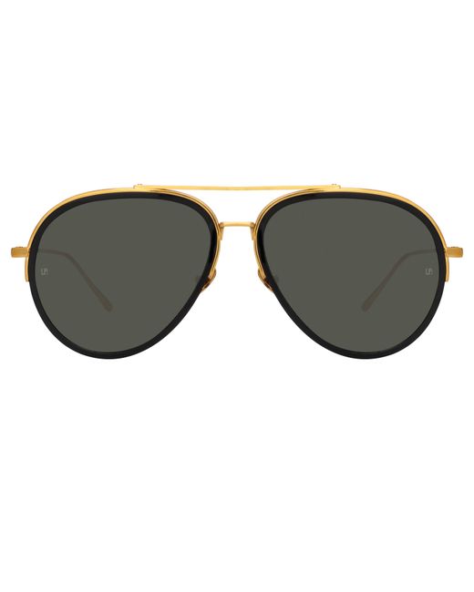 Linda Farrow Abel Aviator Sunglasses in Black and Yellow Gold