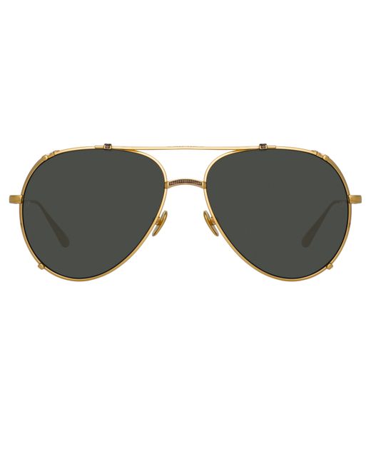 Linda Farrow Newman Aviator Sunglasses in Yellow Gold