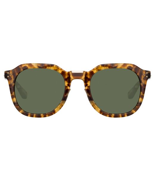 Linda Farrow Fletcher Angular Sunglasses in Tobacco Tortoiseshell and