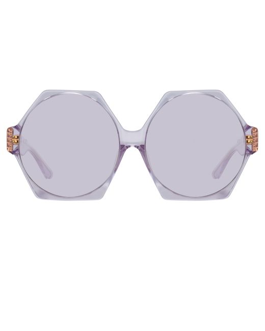 Linda Farrow Bora Hexagon Sunglasses in Lilac