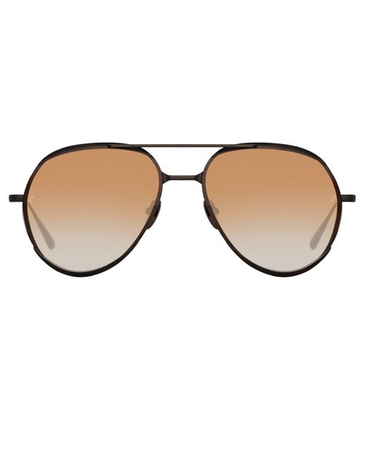 Linda Farrow Matisse Aviator Sunglasses in Matt Nickel and Camel
