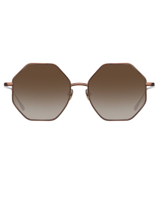 Linda Farrow Lianas Hexagon Sunglasses in Metallic