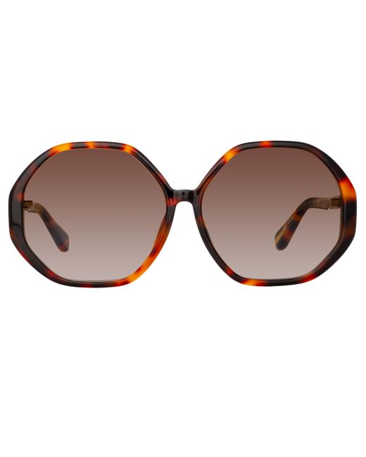Linda Farrow Paloma Hexagon Sunglasses in Tortoiseshell