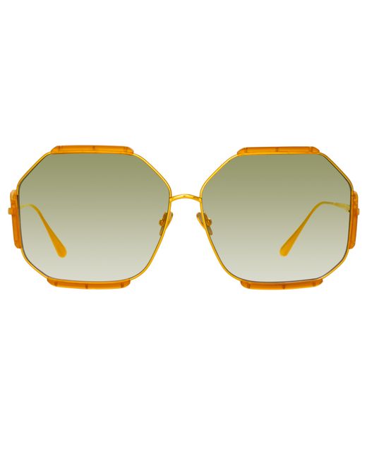 Linda Farrow Margot Hexagon Sunglasses Honey