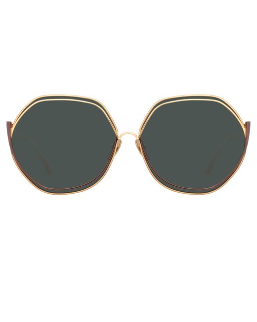 Linda Farrow Aspen Hexagon Sunglasses Gold