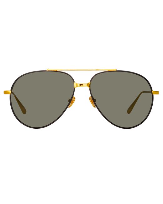 Linda Farrow Marcelo Aviator Sunglasses Black and Yellow Gold