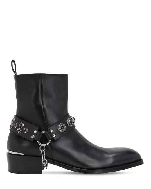 Alexander McQueen 40mm Leather Boots W/embellished Strap