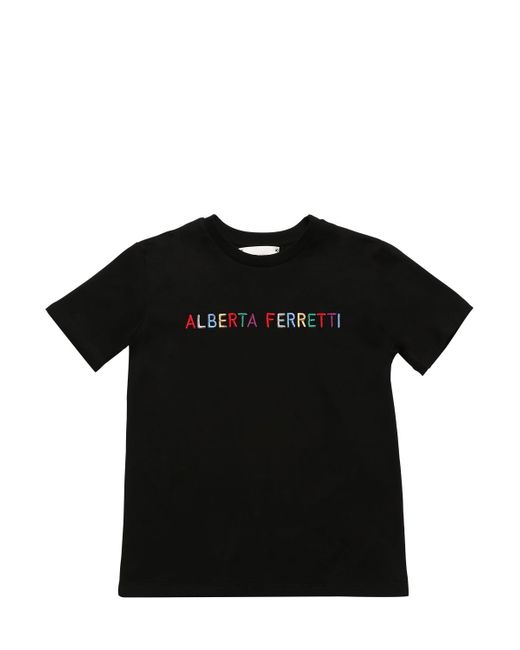 Alberta Ferretti Logo Embroidered Cotton Jersey T-shirt