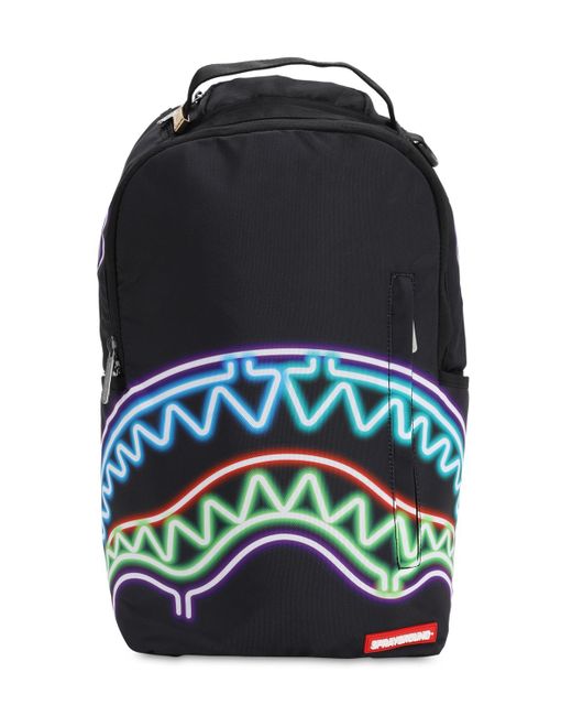 Sprayground Neon Shark Printed Canvas Backpack
