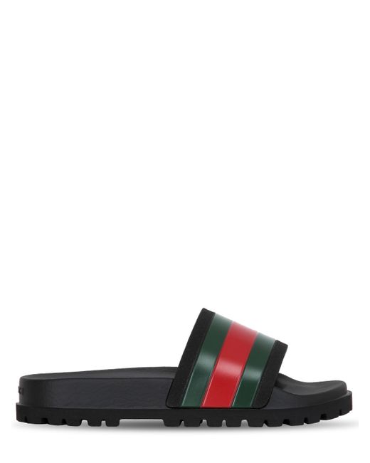Gucci Web Striped Rubber Slide Sandals