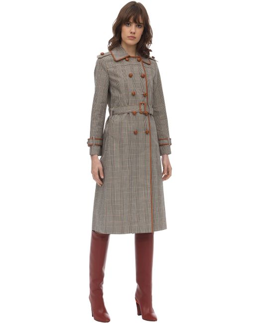 Tory Burch Plaid Bonded Cotton Trench Coat