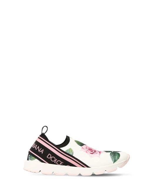 Dolce & Gabbana Rose Printed Knit Slip-on Sneakers