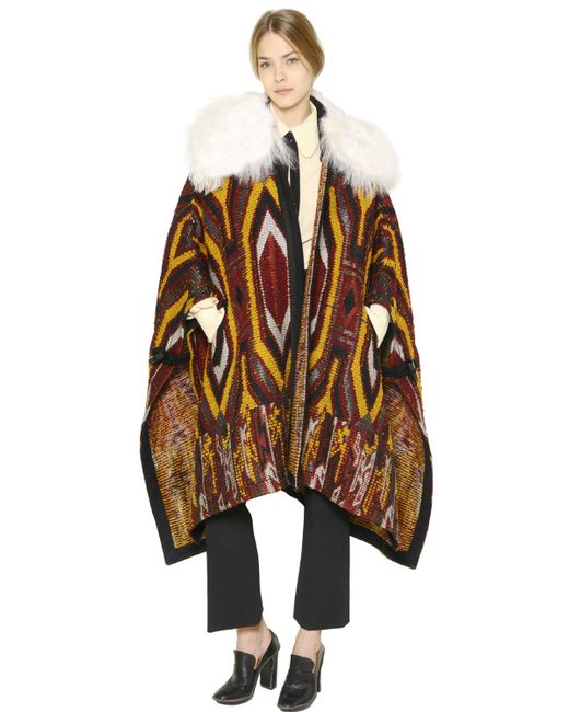 Chloé FAUX SHEARLING WOOL TAPESTRY CAPE