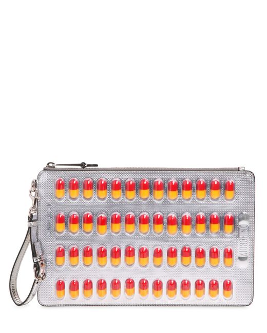 Moschino PILL PACK METALLIC FAUX LEATHER CLUTCH