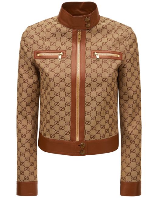 Gucci Cotton Blend Logo Jacket W Leather Trim