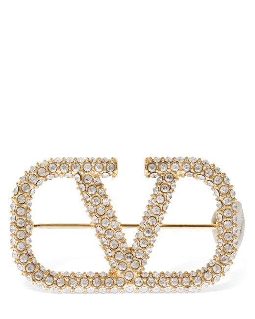 Valentino Garavani Crystal V Logo Brooch