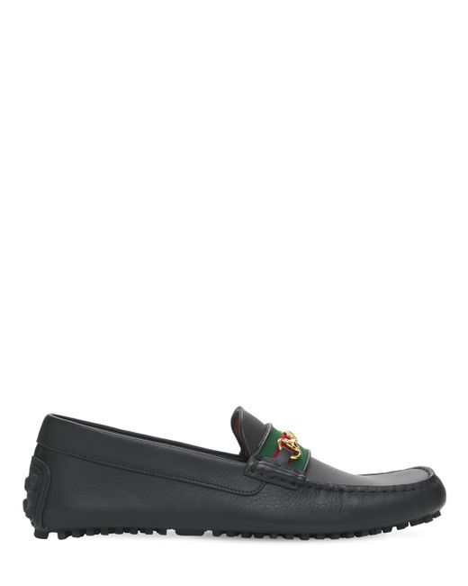 Gucci 10mm Web Leather Driver Loafers