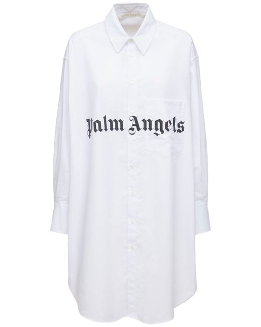 Palm Angels Logo Cotton Blend Poplin Shirt Dress