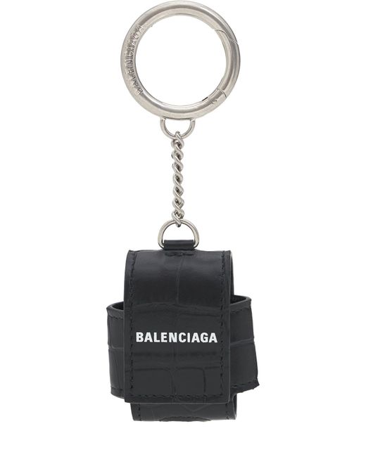Balenciaga Logo Croc Embossed Leather Airpod Holder