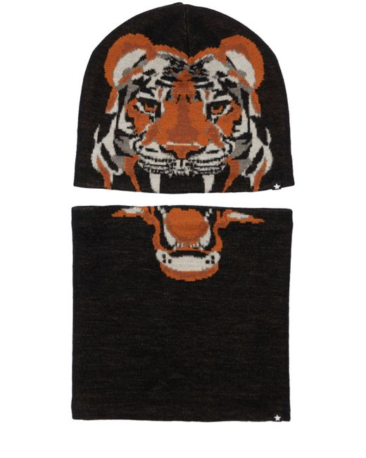 Molo Tiger Wool Blend Knit Hat Neck Warmer