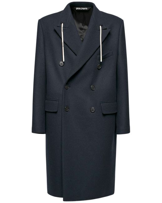 Palm Angels String Double Breast Wool Blend Coat