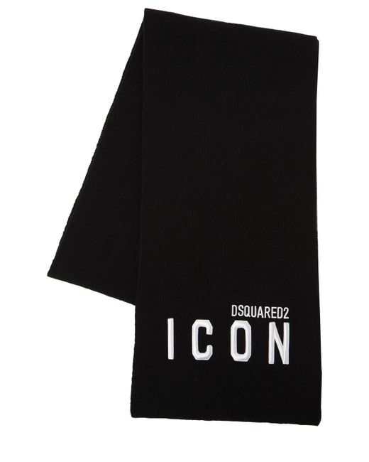 Dsquared2 Icon Patch Wool Knit Scarf