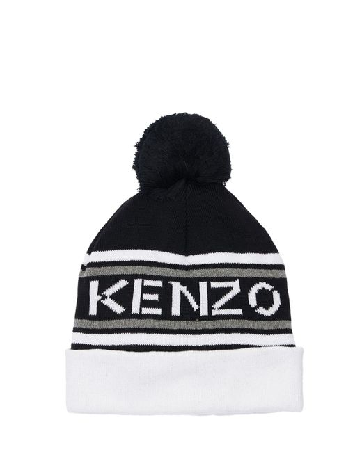 Kenzo Kids Logo Cotton Knit Hat W Pompom