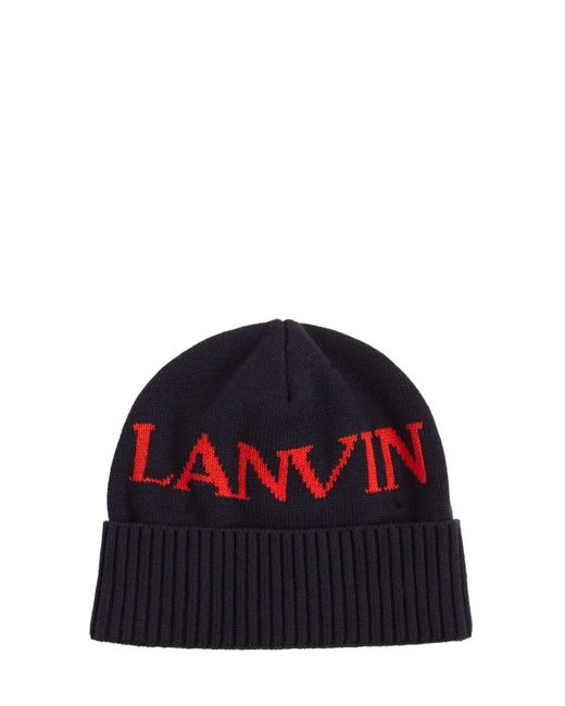 Lanvin Logo Cotton Wool Blend Knit Beanie Hat