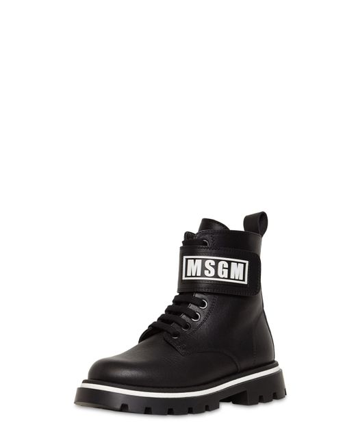 Msgm Logo Leather Combat Boots