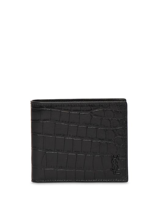 Saint Laurent Ysl Croc Embossed Leather Wallet