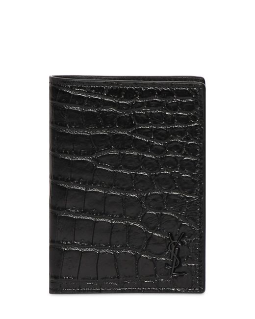 Saint Laurent Ysl Croc Embossed Leather Wallet