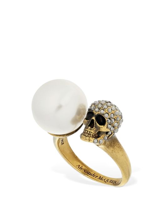 Alexander McQueen Crystal Pearl Skull Ring