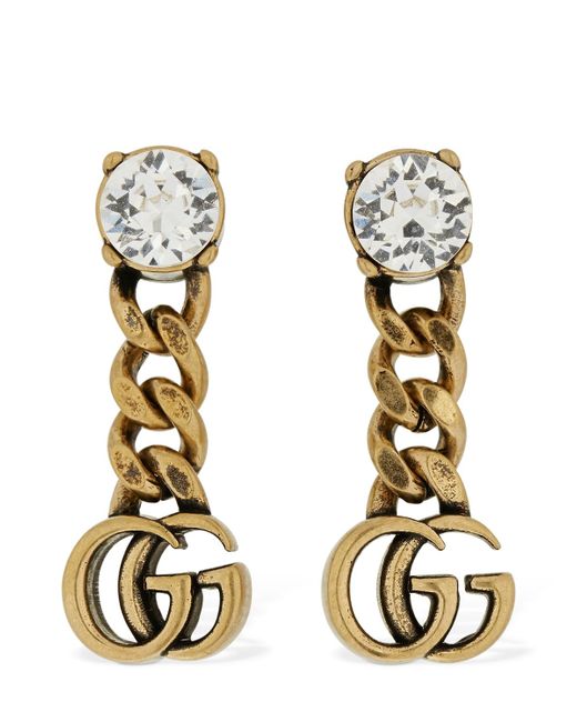 Gucci Gg Marmont Drop Earrings W Crystal