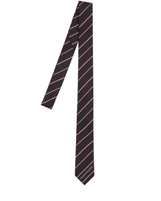 Alexander McQueen 50mm Logo Striped Silk Tie