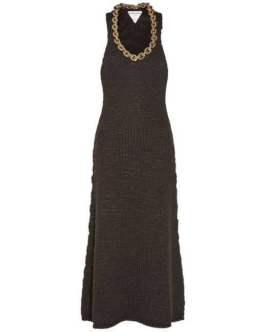Bottega Veneta Wool Knit Sleeveless Midi Dress W/chain