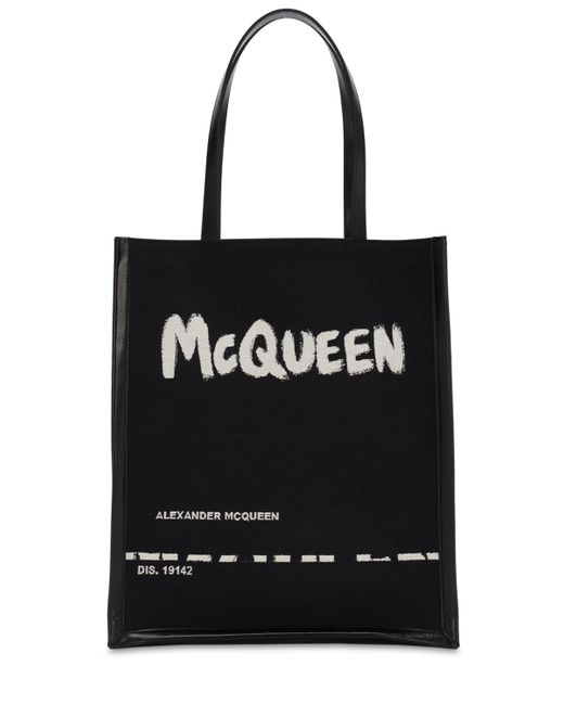 Alexander McQueen Logo Jacquard Canvas Leather Tote Bag