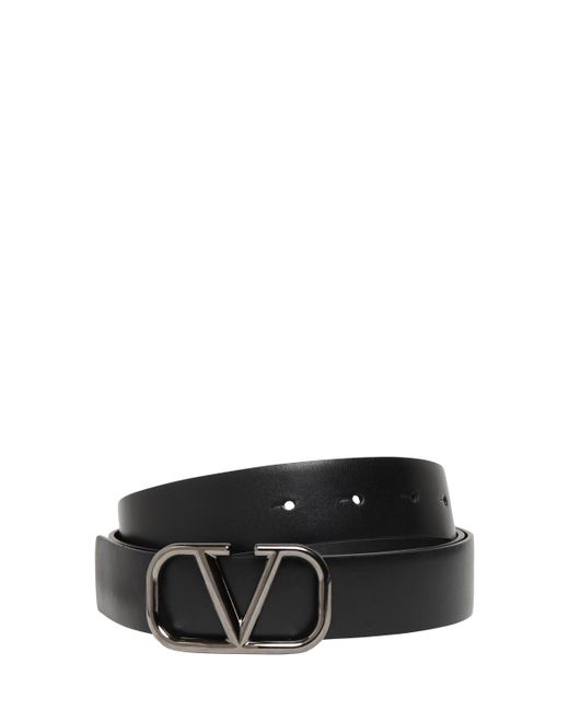 Valentino Garavani 30mmm Leather Belt W V-logo Buckle