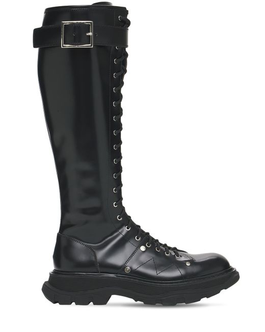 Alexander McQueen 40mm Treaded Leather Tall Boots