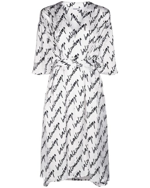 Balenciaga Oversized Logo Print Silk Jacquard Dress