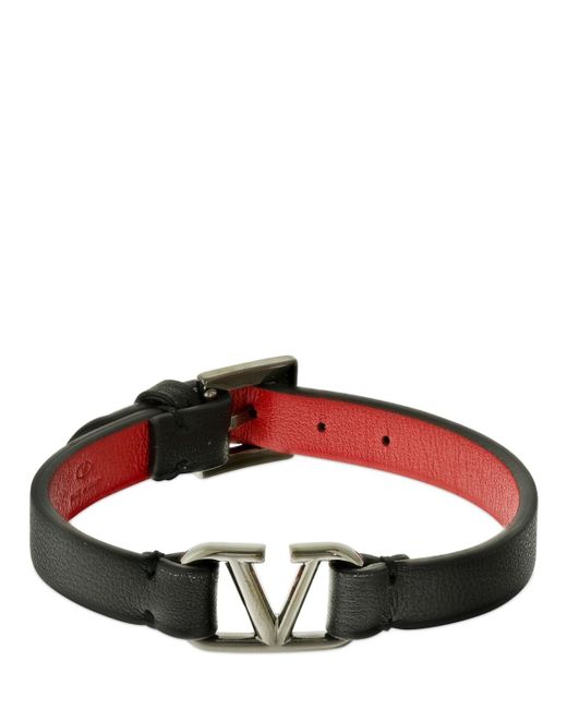 Valentino Garavani V Logo Bicolor Leather Belt Bracelet