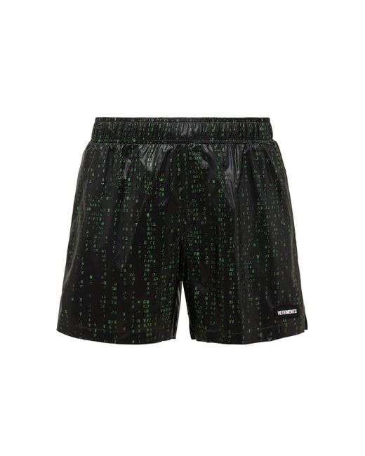 Vetements Green Code Printed Nylon Swim Shorts