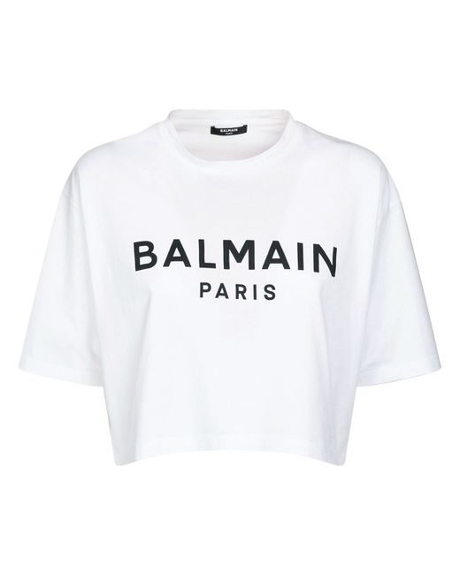 Balmain Logo Print Cropped Cotton Jersey T-shirt