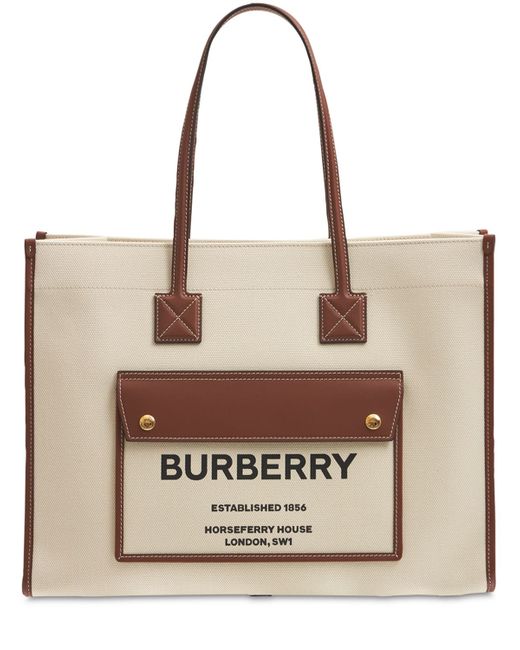 Burberry Medium Freya Leather Canvas Tote Bag