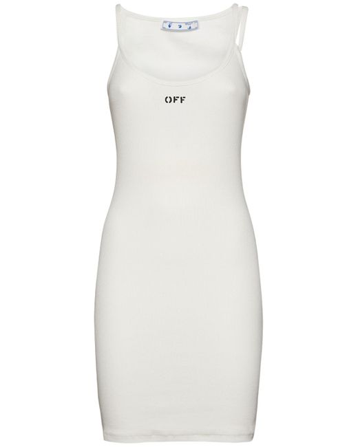 Off-White Basic Ribbed Jersey Mini Dress