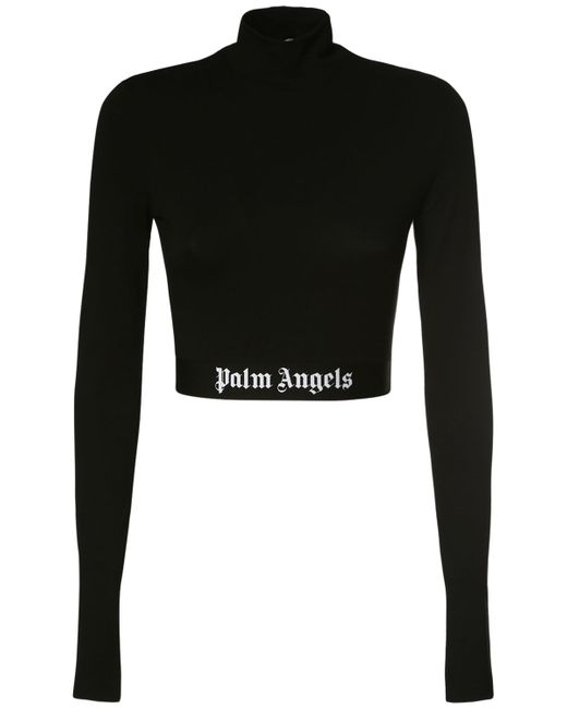 Palm Angels Mock Collar Jersey Logo Crop Top