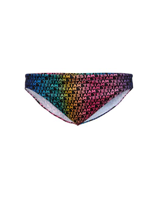Yes I Am Rainbow Logo Print Tech Swim Briefs