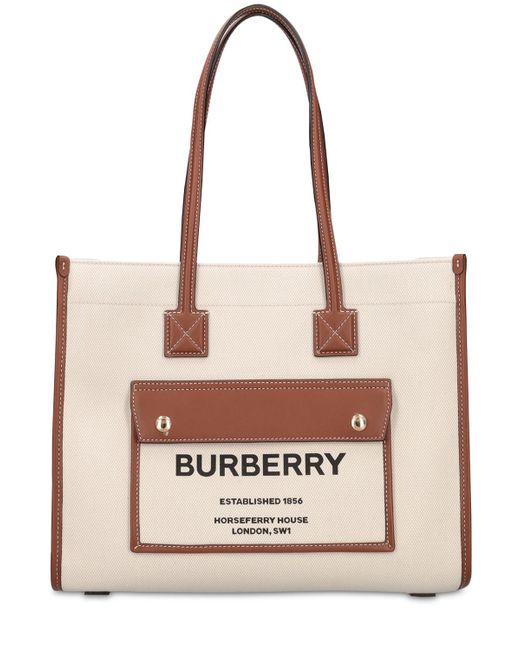Burberry Small Freya Leather Canvas Tote Bag