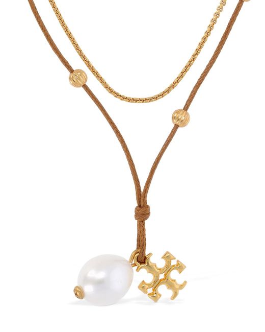 Tory Burch Kira Double Cord Chain Necklace W Pearl